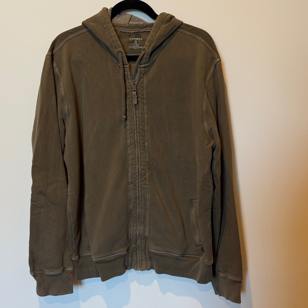 Express Men's Olive Zip-up Hoodie